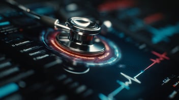 Crisis comms stethoscope on digital interface 