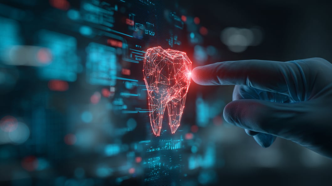 Dentist touching dental technology dental device rendering for marketing websites 