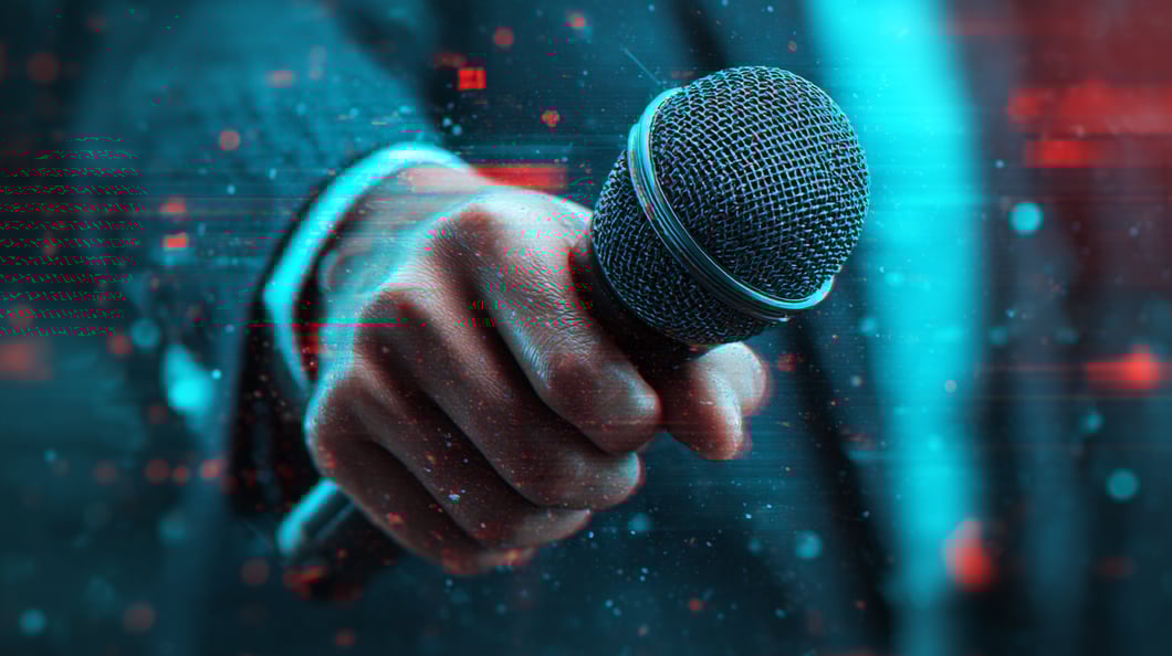 Earned media reporter holding microphone for knb communications PR client 