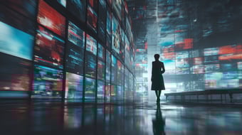  Google AI search ads screens all around healthcare business woman 