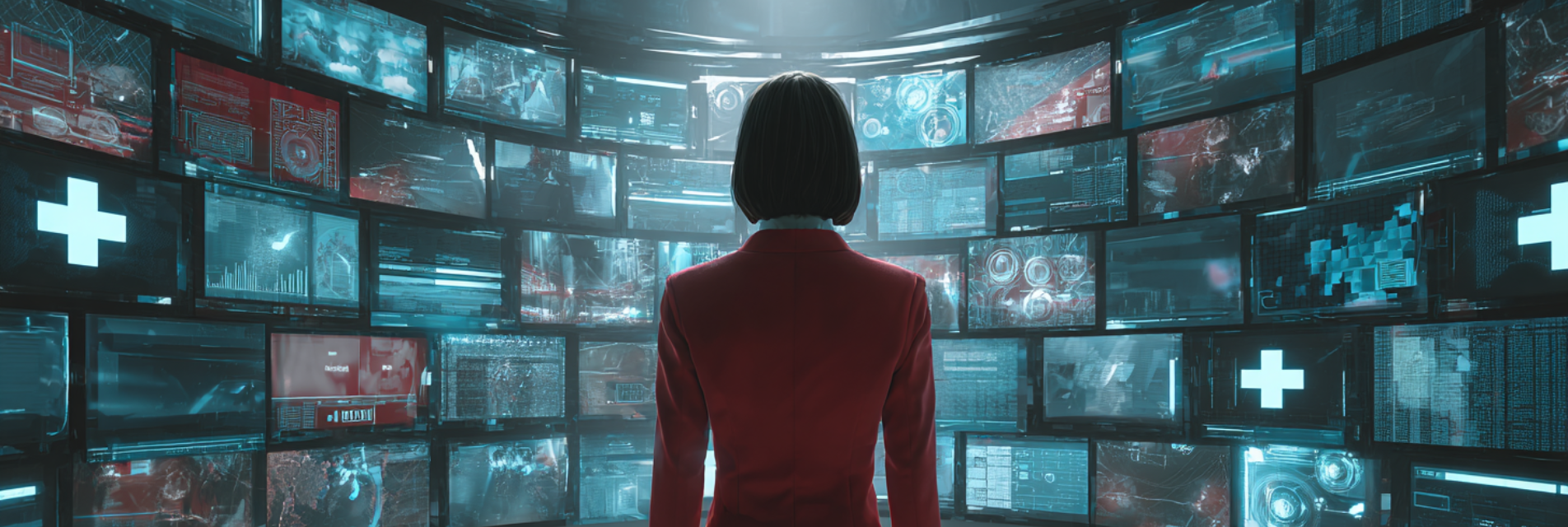 Healthcare marketing manager looking at digital ads and screens