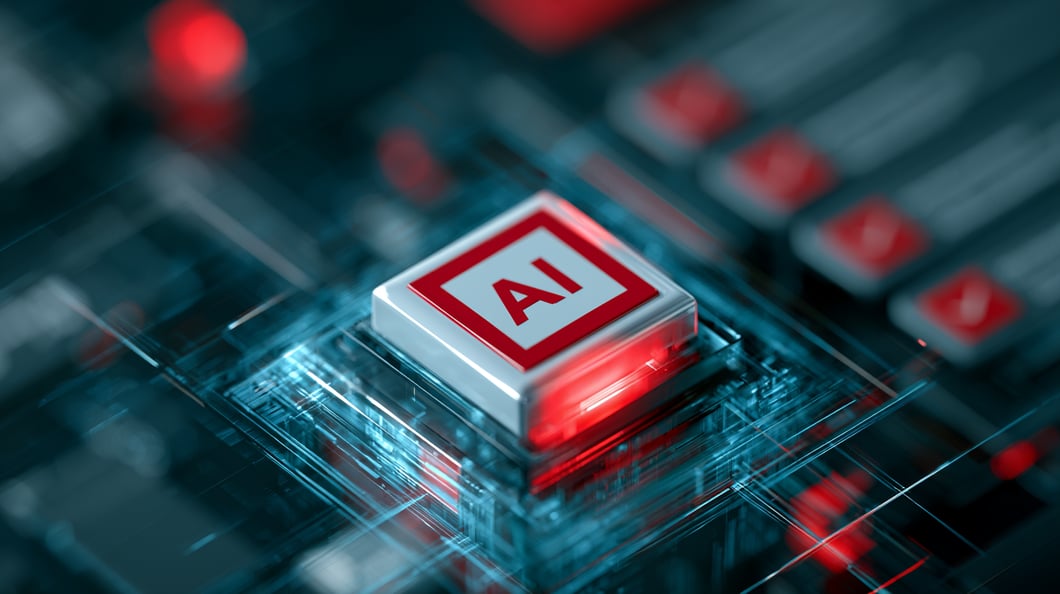 High tech furturistic AI accuracy button for healthcare health tech biotech life sciences PR & Marketing 