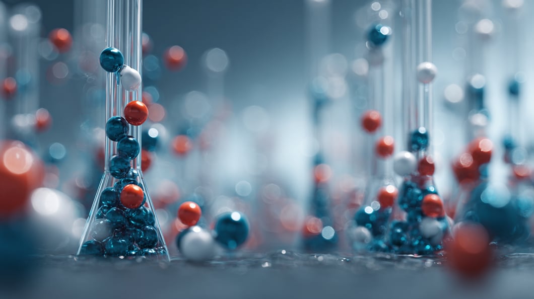 high tech realistic illustration of biotech lab beakers peptides 
