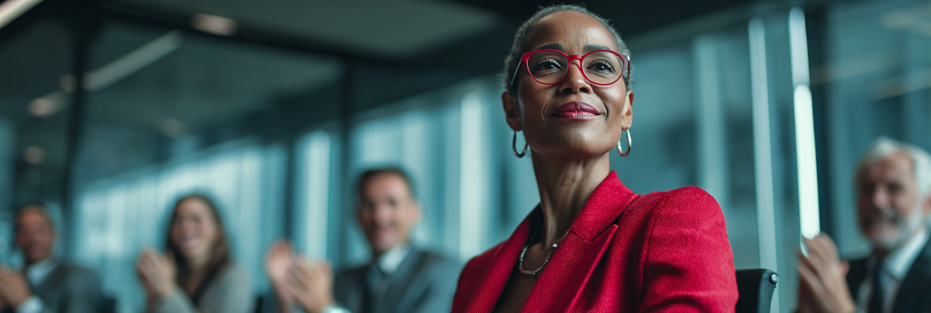 Senior life sciences executive seated at a conference as peers applaud, representing successful PR announcement and industry recognition. Senior life sciences executive seated at a conference as peers applaud, representing successful PR announcement and industry recognition.