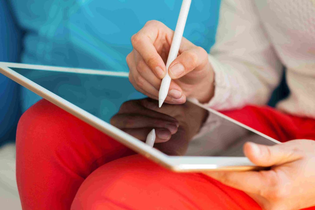 Healthcare marketing writing messaging on tablet 