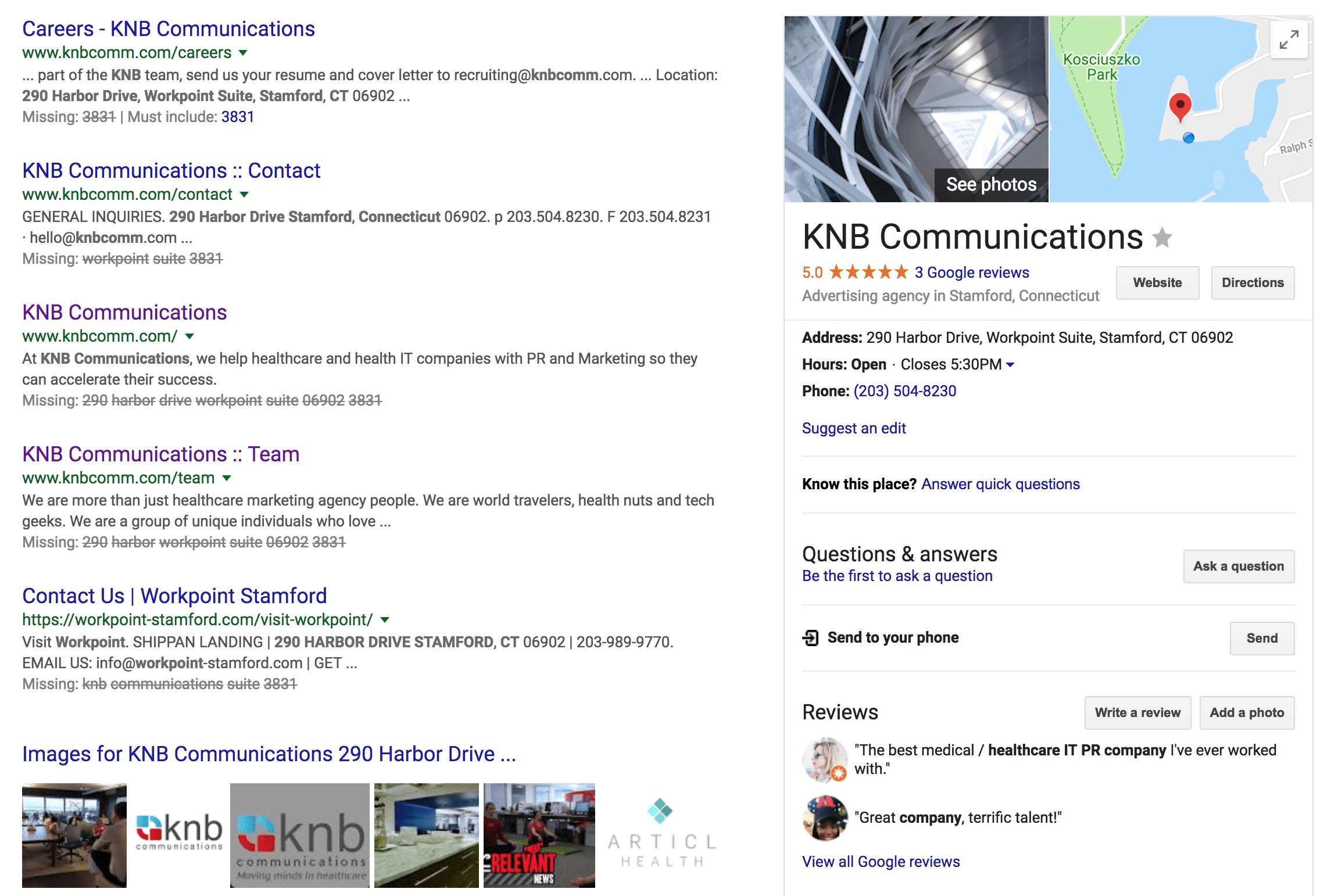 KNB Communications Healthcare Marketing and PR search listing